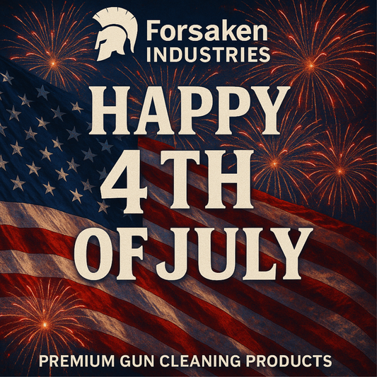 Veteran-owned CLP gun cleaner on American flag background for 4th of July firearm maintenance