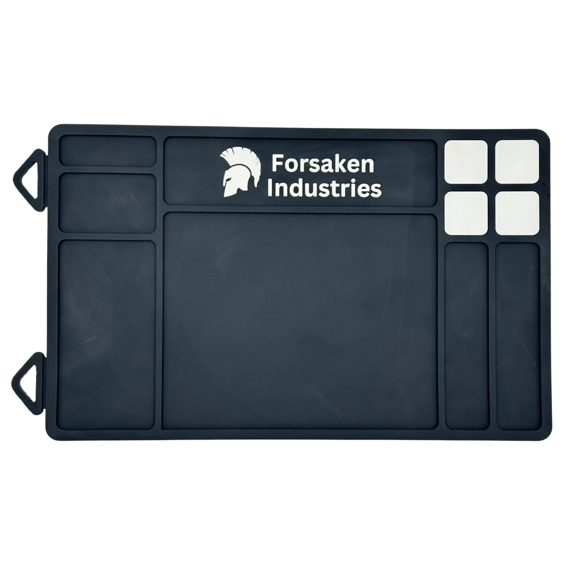 Forsaken Industries magnetic gun cleaning mat with built-in magnets during real firearm maintenance.