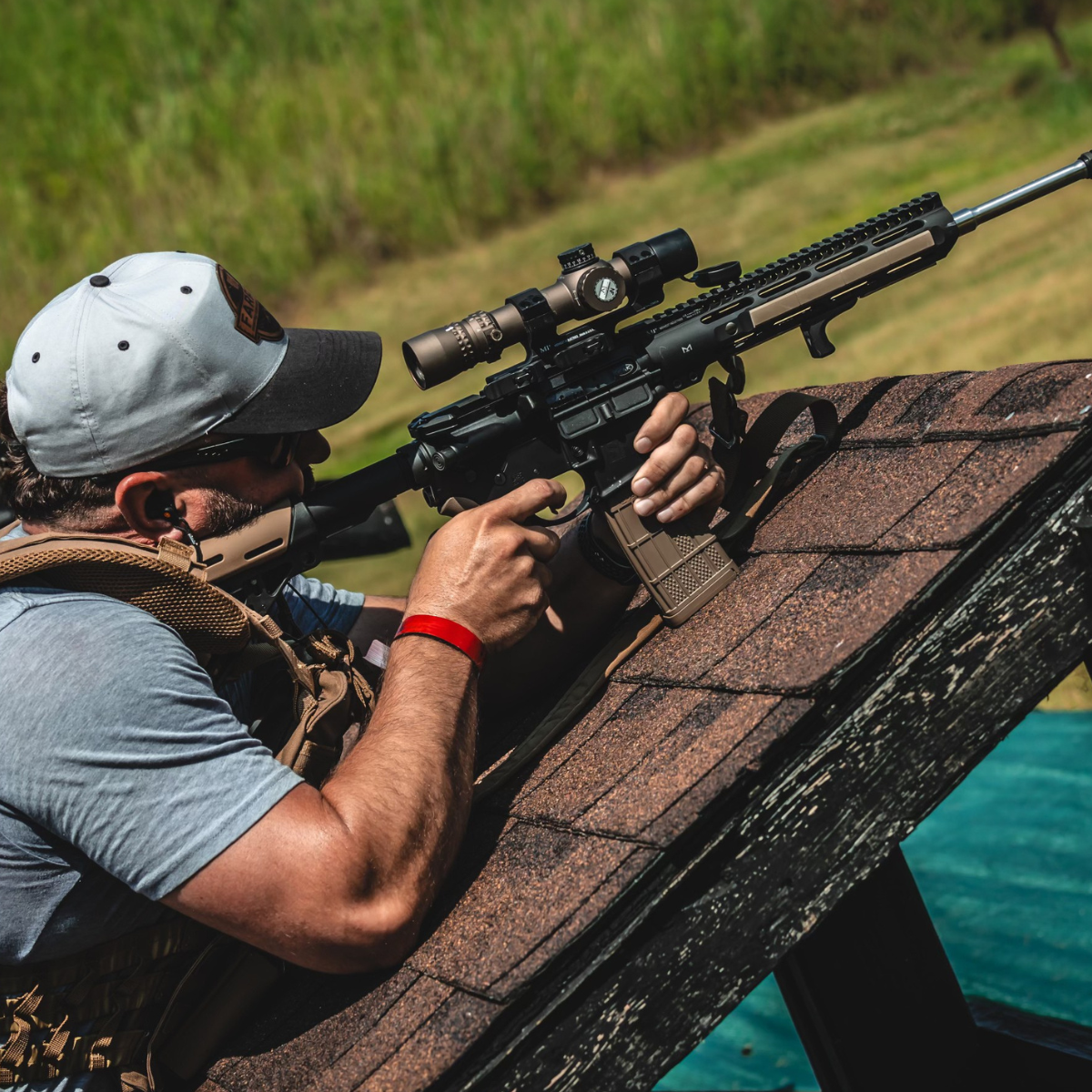 Combat veteran using AR-15 rifle treated with Forsaken Industries all-in-one CLP gun care product—clean, lubricate, protect in the field