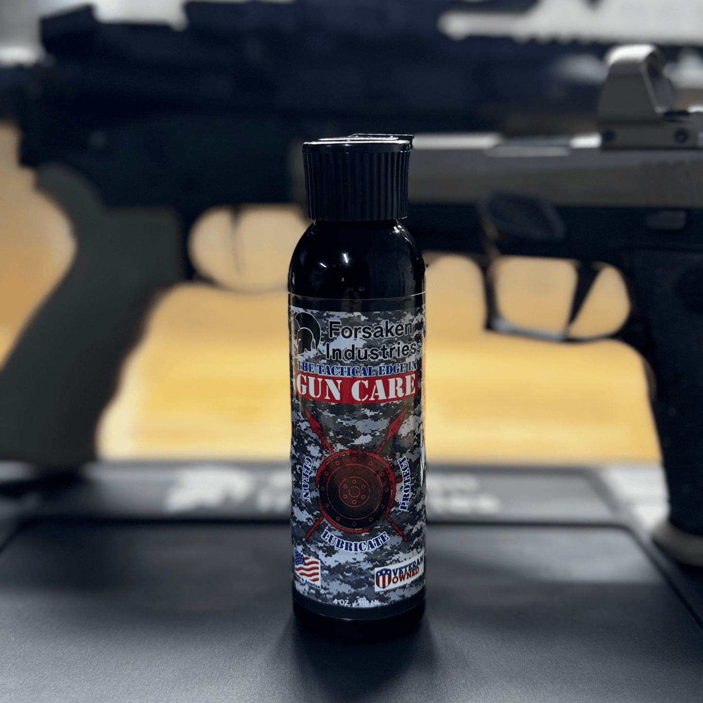 Veteran-made CLP lubricant in 4 oz squeeze bottle for pistols and rifles